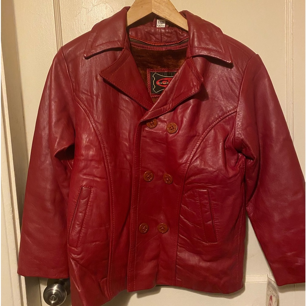 Authentic Grande Pieles red leather peacoat with zip out liner new xs